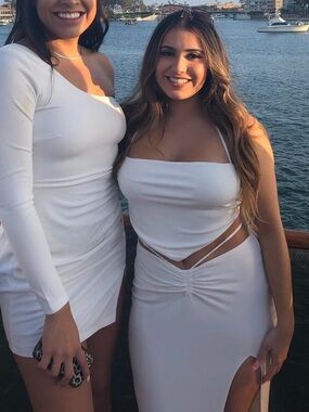 White Cutout Maxi Skirt Set with Side Slit